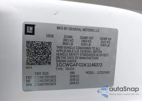 2019 Chevrolet Express 2500 Work Van из США, поврежденный, VIN 1GCWGAFG1K1146372